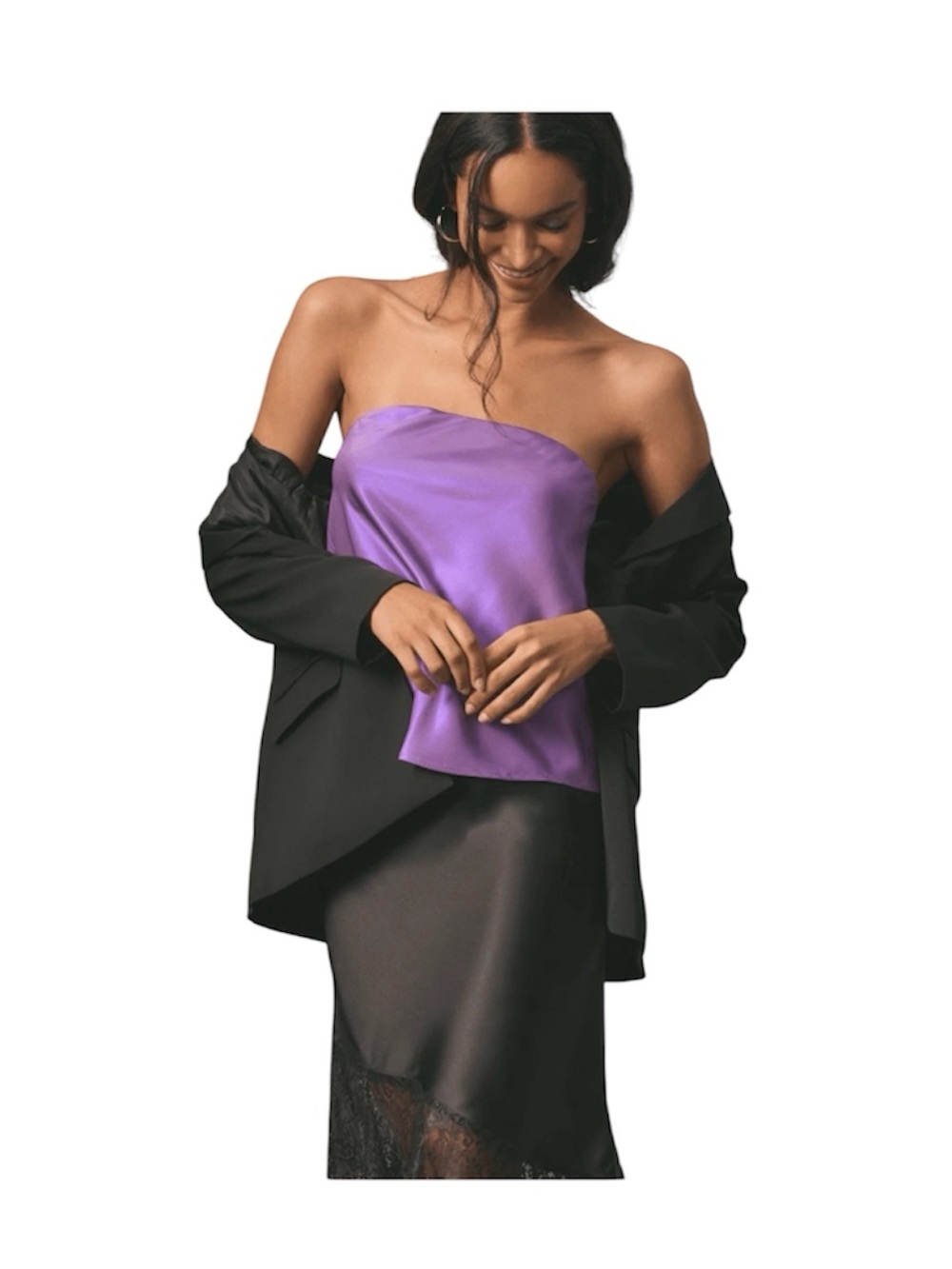 NWT Anthropologie Shine Tube Top in Lilac Purple Lavender Satin Strapless XS